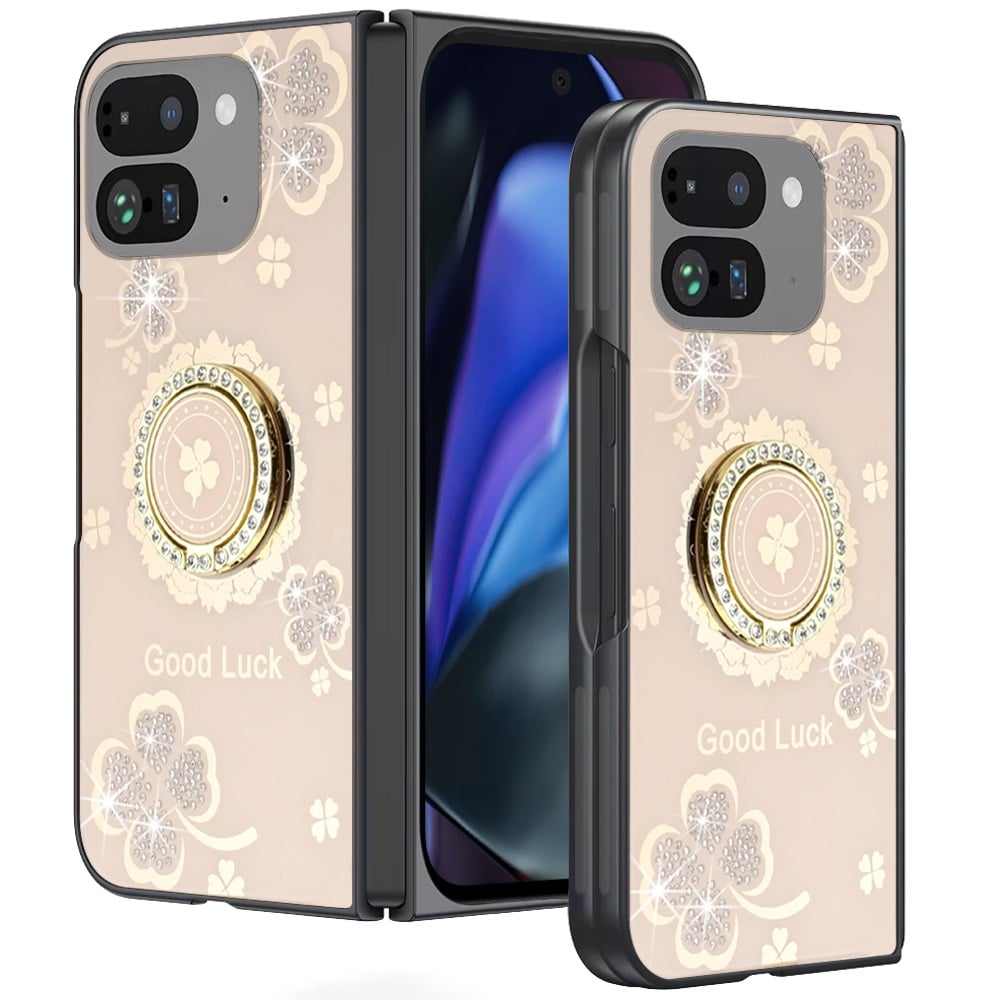 For Google Pixel 9 Pro Fold SPLENDID Diamond Glitter Ornaments Engraving - Good Luck Floral Gold