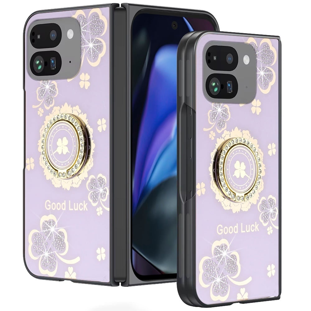 For Google Pixel 9 Pro Fold SPLENDID Diamond Glitter Ornaments Engraving - Enchanted Butterfly Purpl