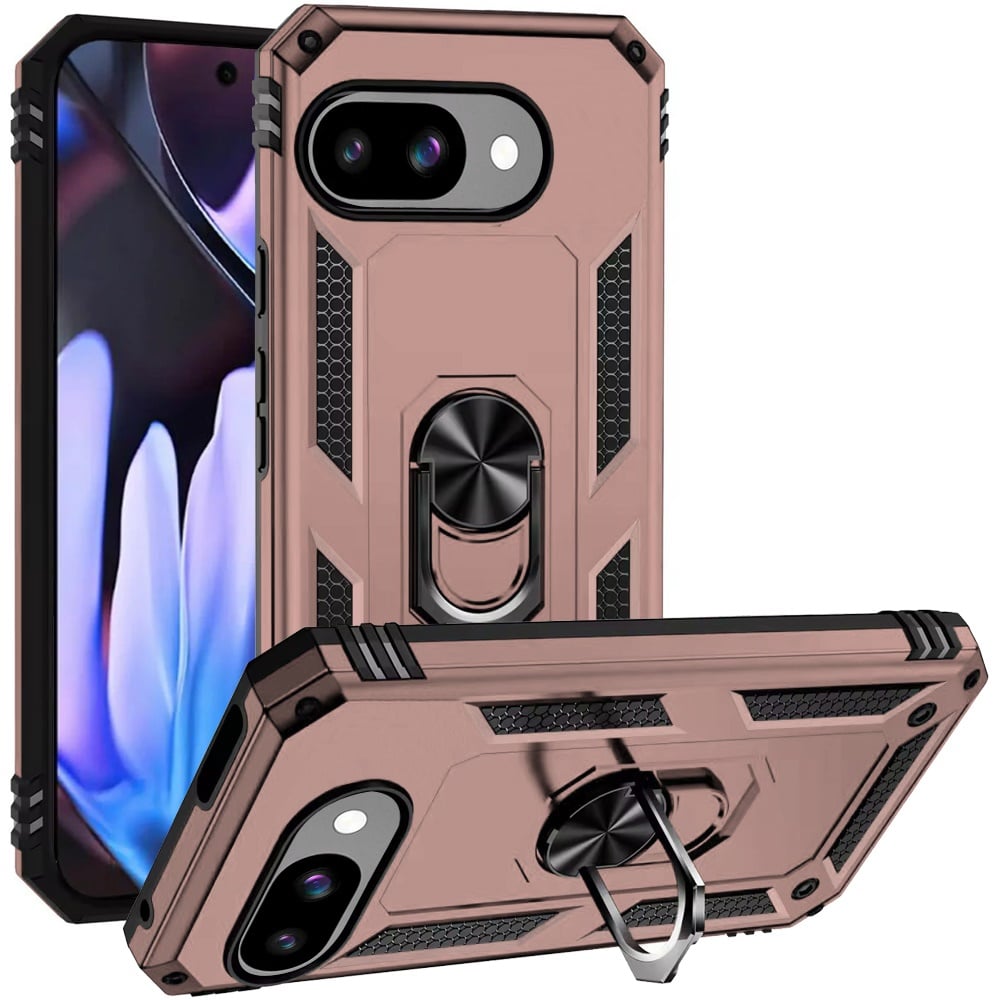 For Google Pixel 9A Ring Magnetic Kickstand Hybrid Case Cover - Rose Gold