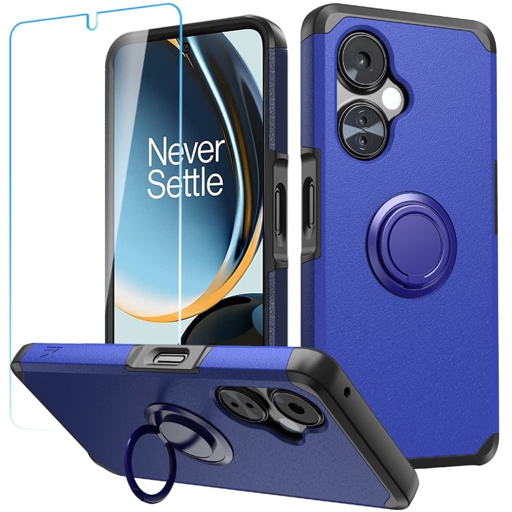 For OnePlus Nord N30 5G Tough Hybrid With Ring Stand + Tempered Glass - Classic Blue