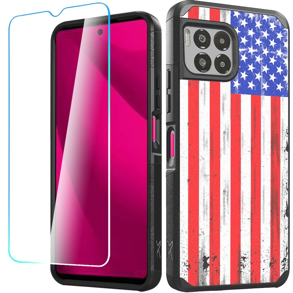 For REVVL 7 Pro 5G Tough Strong MetKase Hybrid (Magnet Mount Friendly) + Tempered Glass Case Cover -