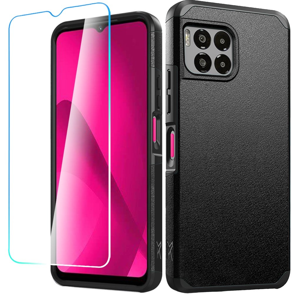 For REVVL 7 Pro 5G Tough Strong Hybrid Case Cover + Tempered Glass - Black