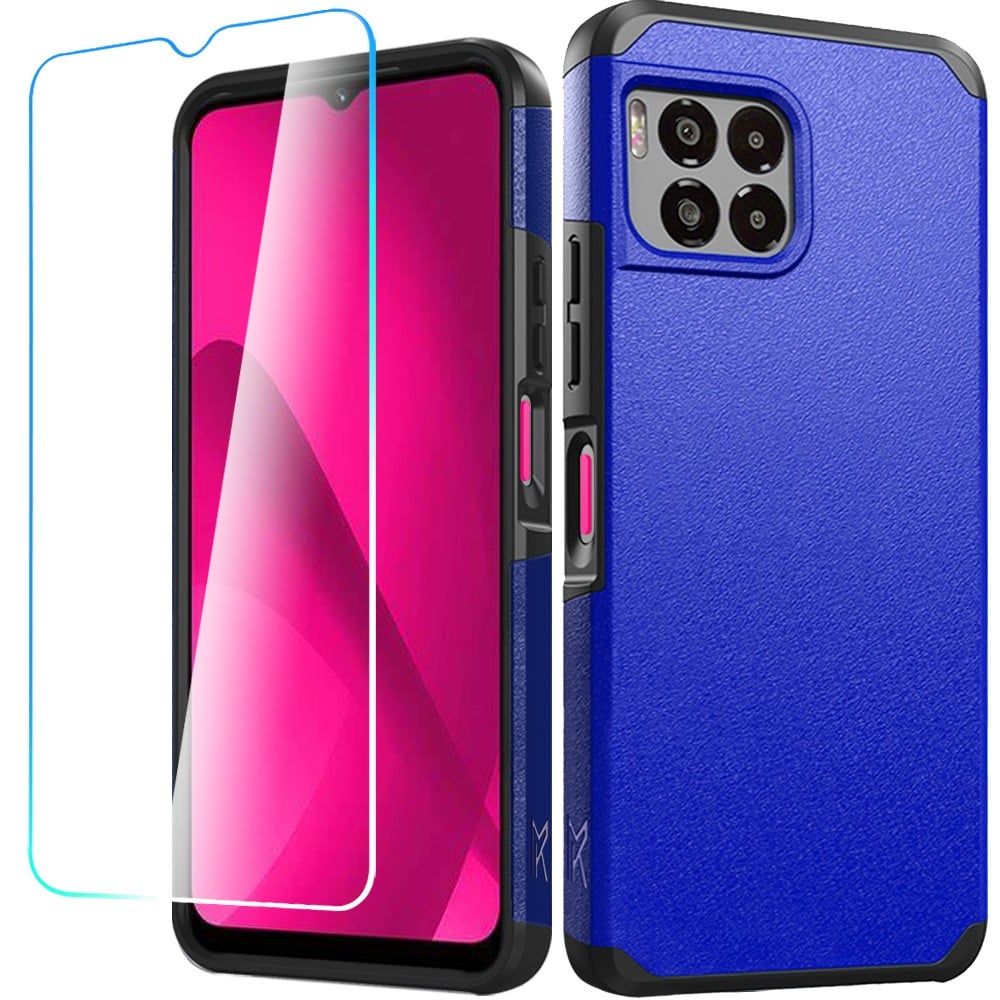 For REVVL 7 Pro 5G Tough Strong Hybrid Case Cover + Tempered Glass - Classic Blue