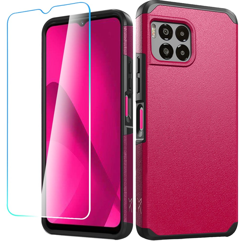 For REVVL 7 Pro 5G Tough Strong Hybrid Case Cover + Tempered Glass - Hot Pink