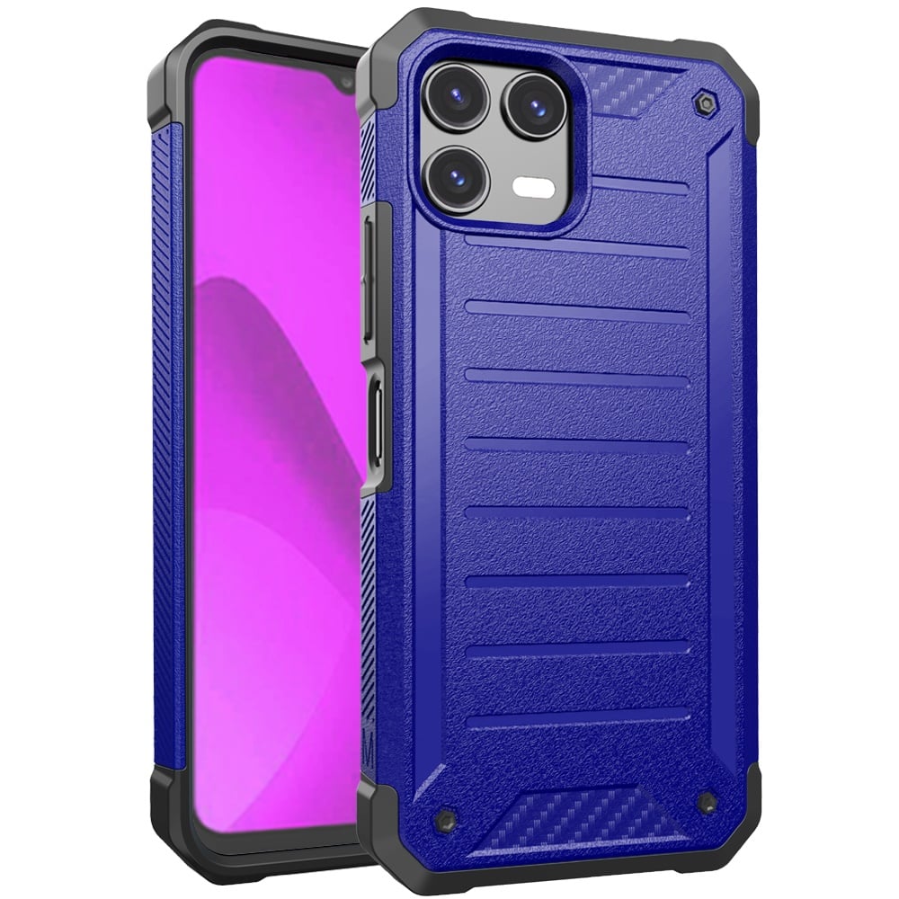For Revvl 8 Pro Premium Tough Lined Design Hybrid Case Cover - Blue