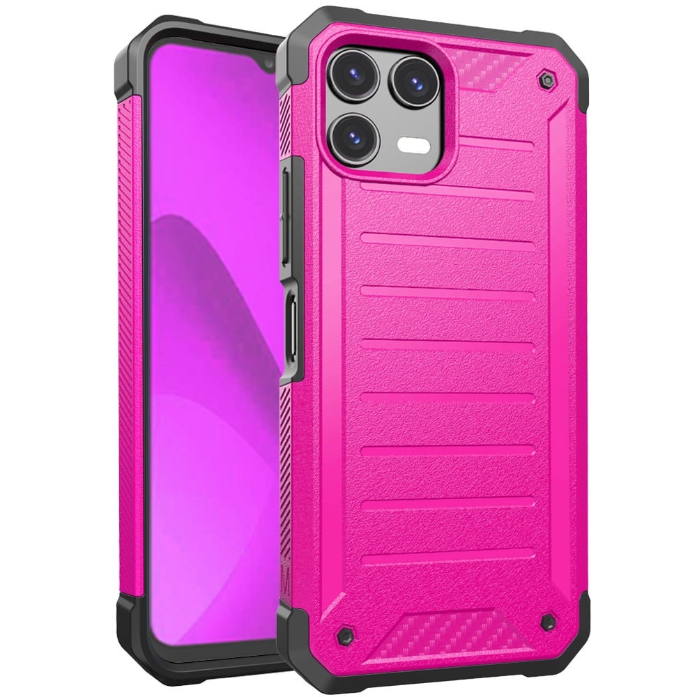 For Revvl 8 Pro Premium Tough Lined Design Hybrid Case Cover - Hot Pink