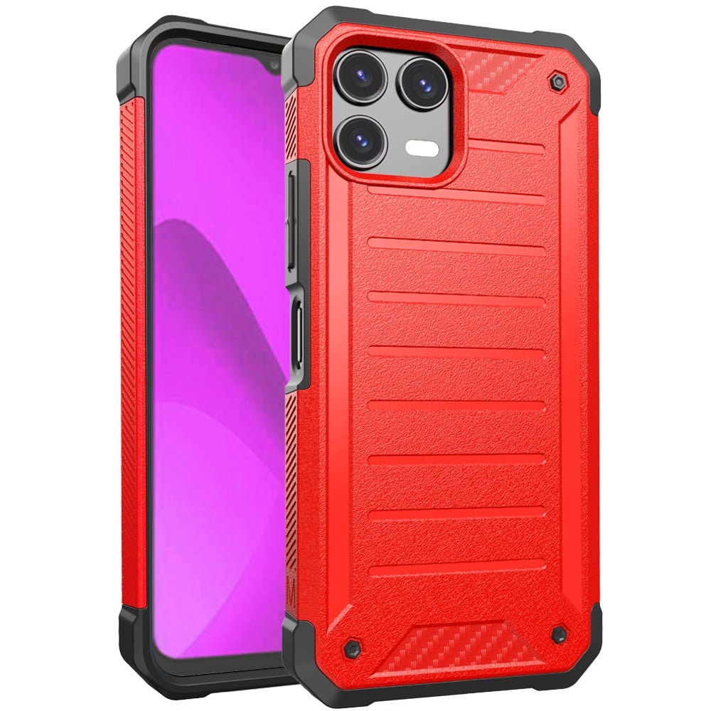 For Revvl 8 Pro Premium Tough Lined Design Hybrid Case Cover - Red