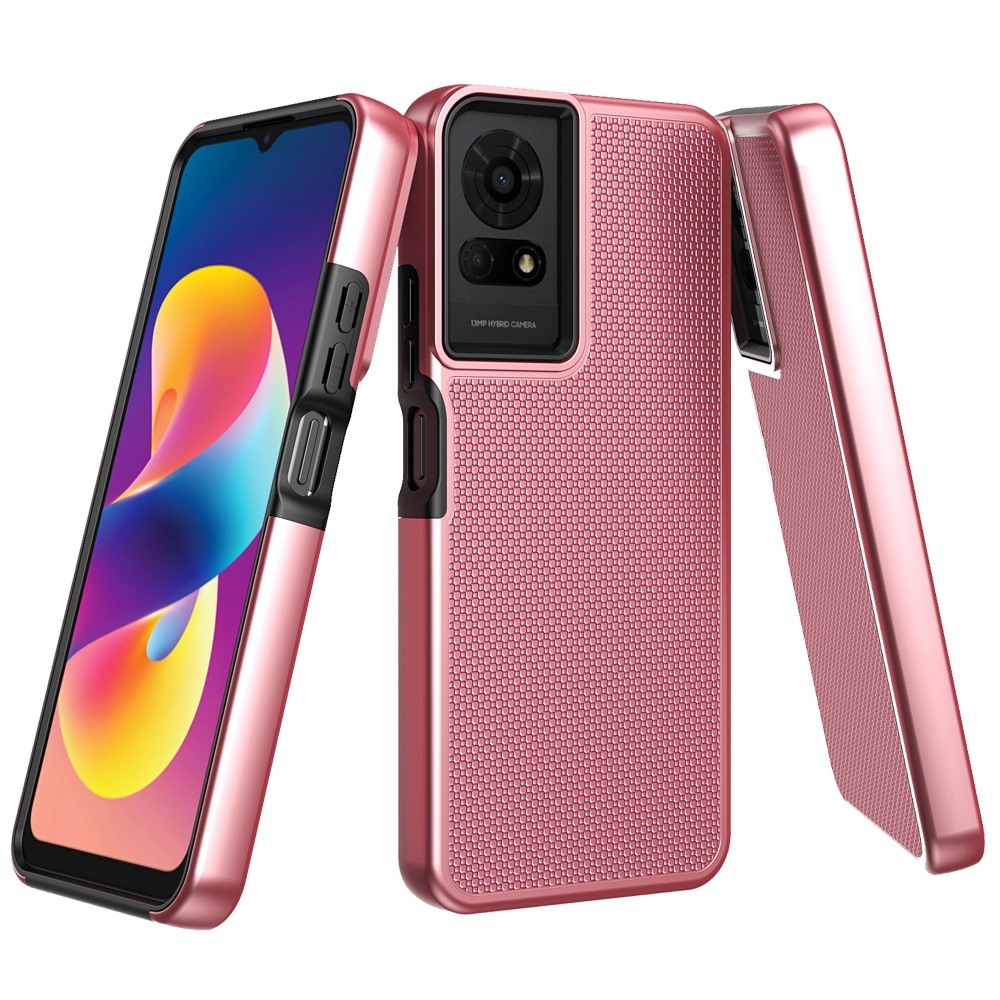 For TCL 50 LE Texturized Dotted Design Hybrid Case - Rose Gold