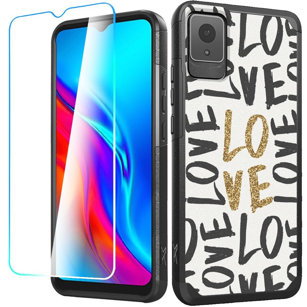 For TCL K11 Tough Strong MetKase Hybrid (Magnet Mount Friendly) + Tempered Glass Case Cover - Love