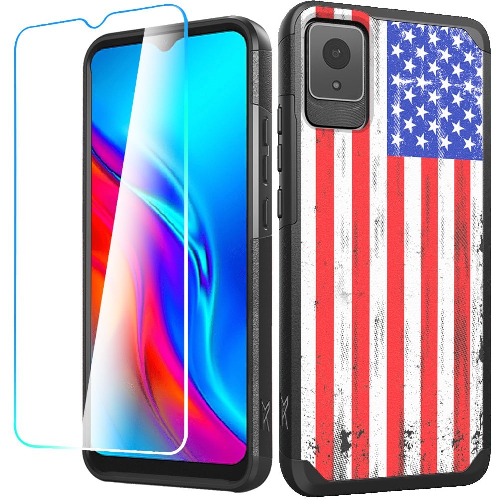 For TCL K11 Tough Strong MetKase Hybrid (Magnet Mount Friendly) + Tempered Glass Case Cover - USA