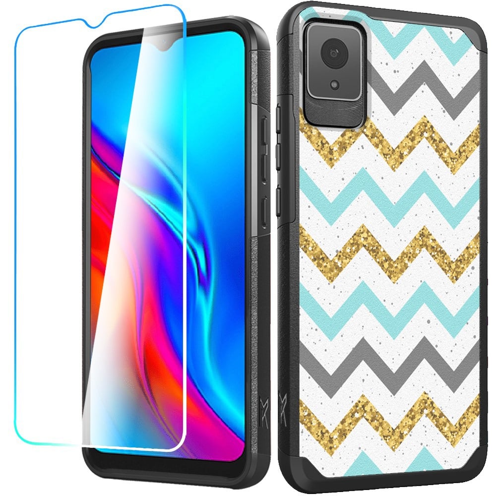 For TCL K11 Tough Strong MetKase Hybrid (Magnet Mount Friendly) + Tempered Glass Case Cover - ZigZag