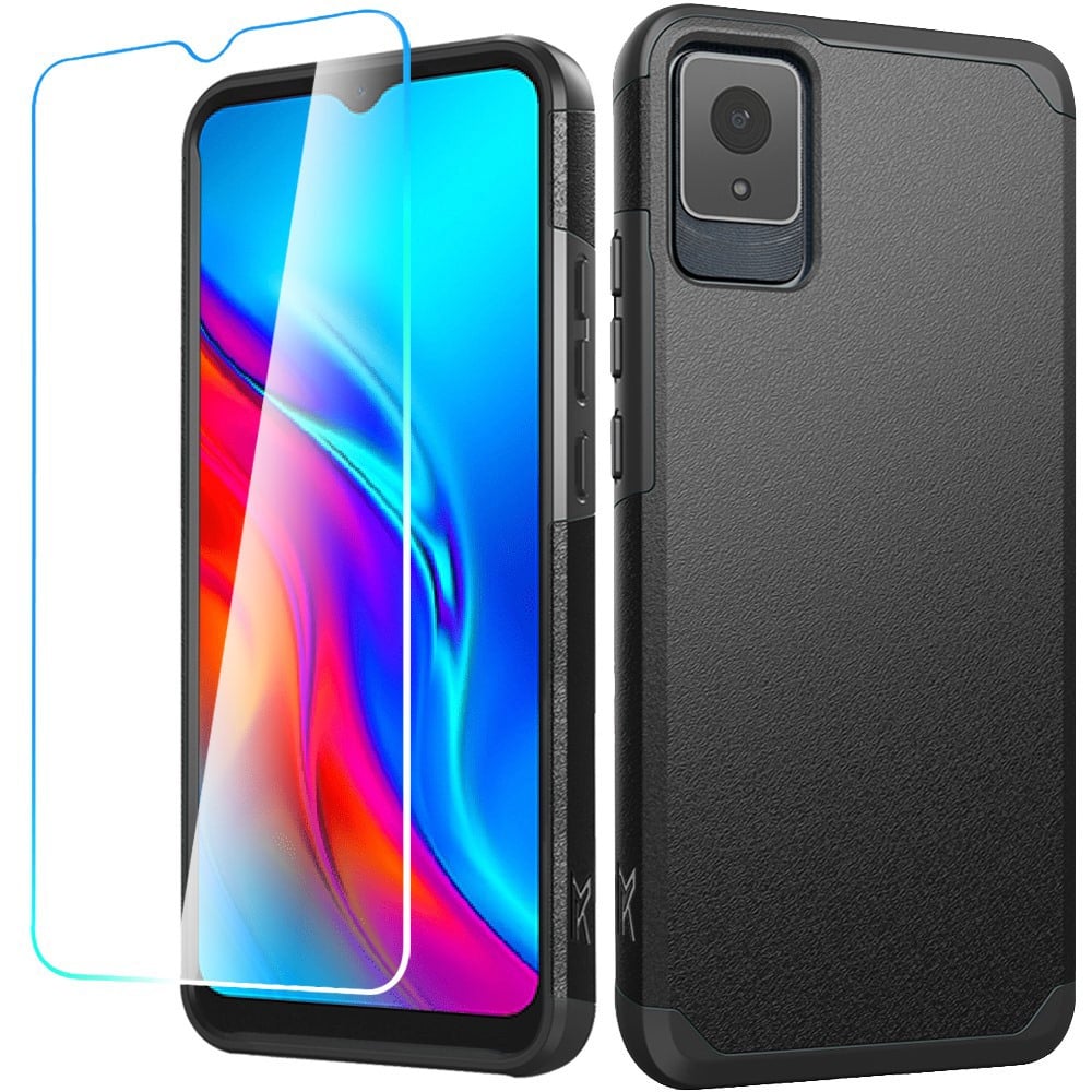For TCL K11 Tough Strong Hybrid Case Cover + Tempered Glass - Black