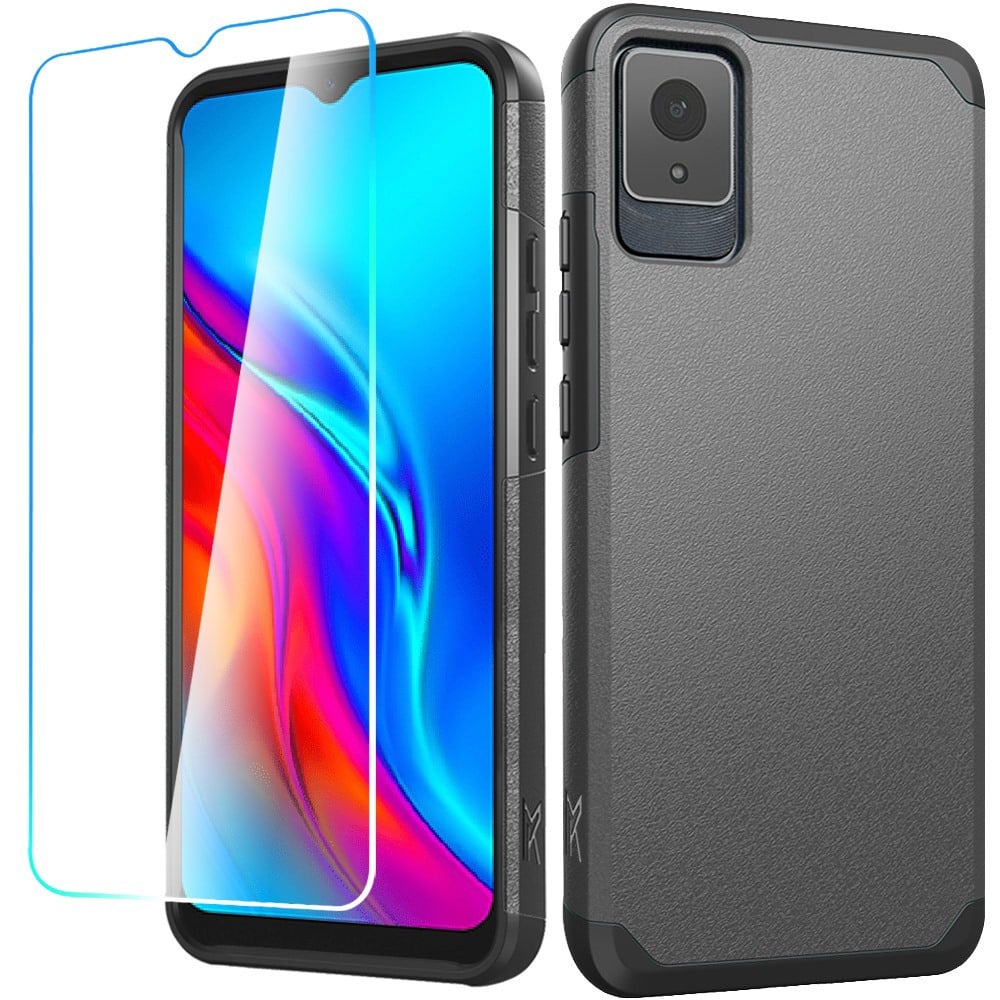 For TCL K11 Tough Strong Hybrid Case Cover + Tempered Glass - Charcoal Grey