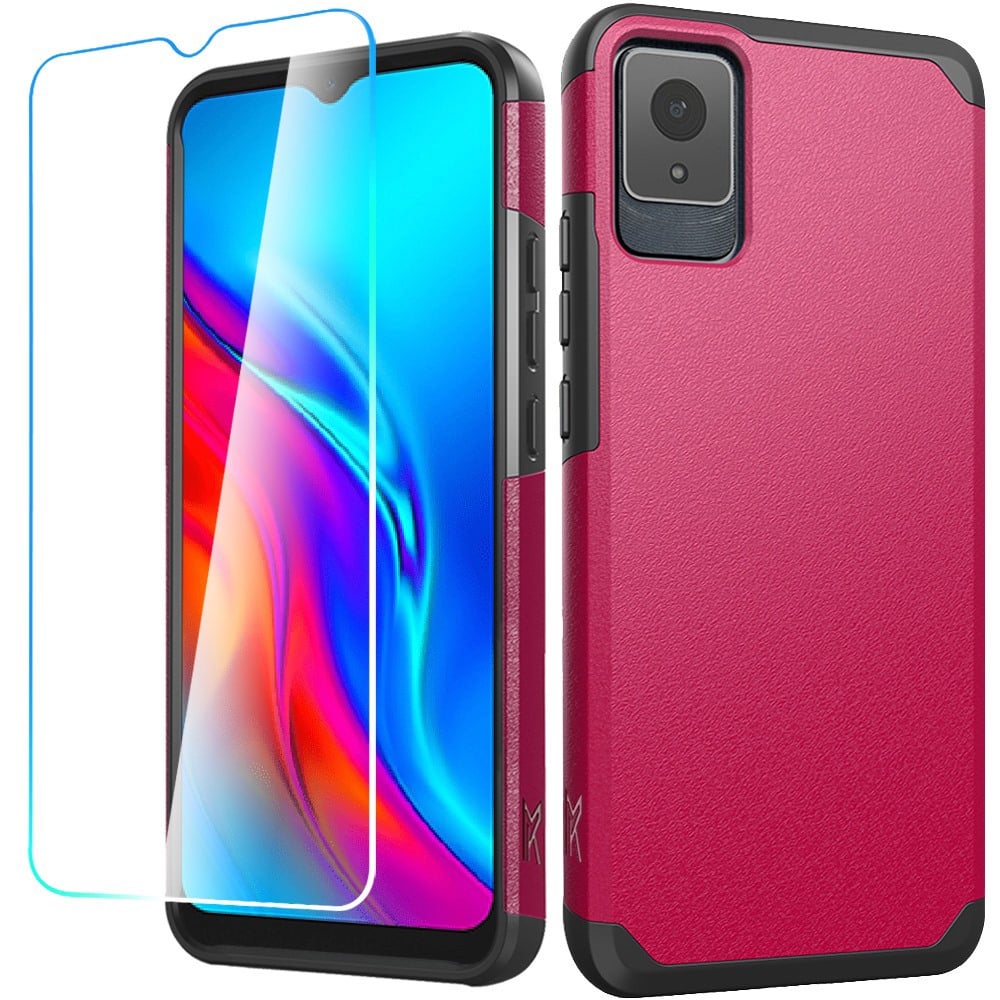 For TCL K11 Tough Strong Hybrid Case Cover + Tempered Glass - Hot Pink