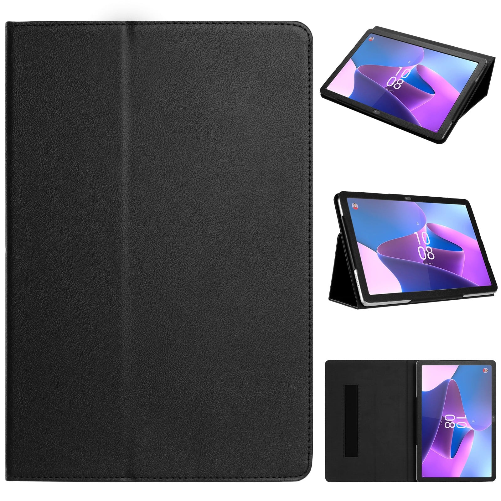 For TMobile Revvl Tab 2 Tablet Premium PU Vegan Kickstand Case Cover - Black