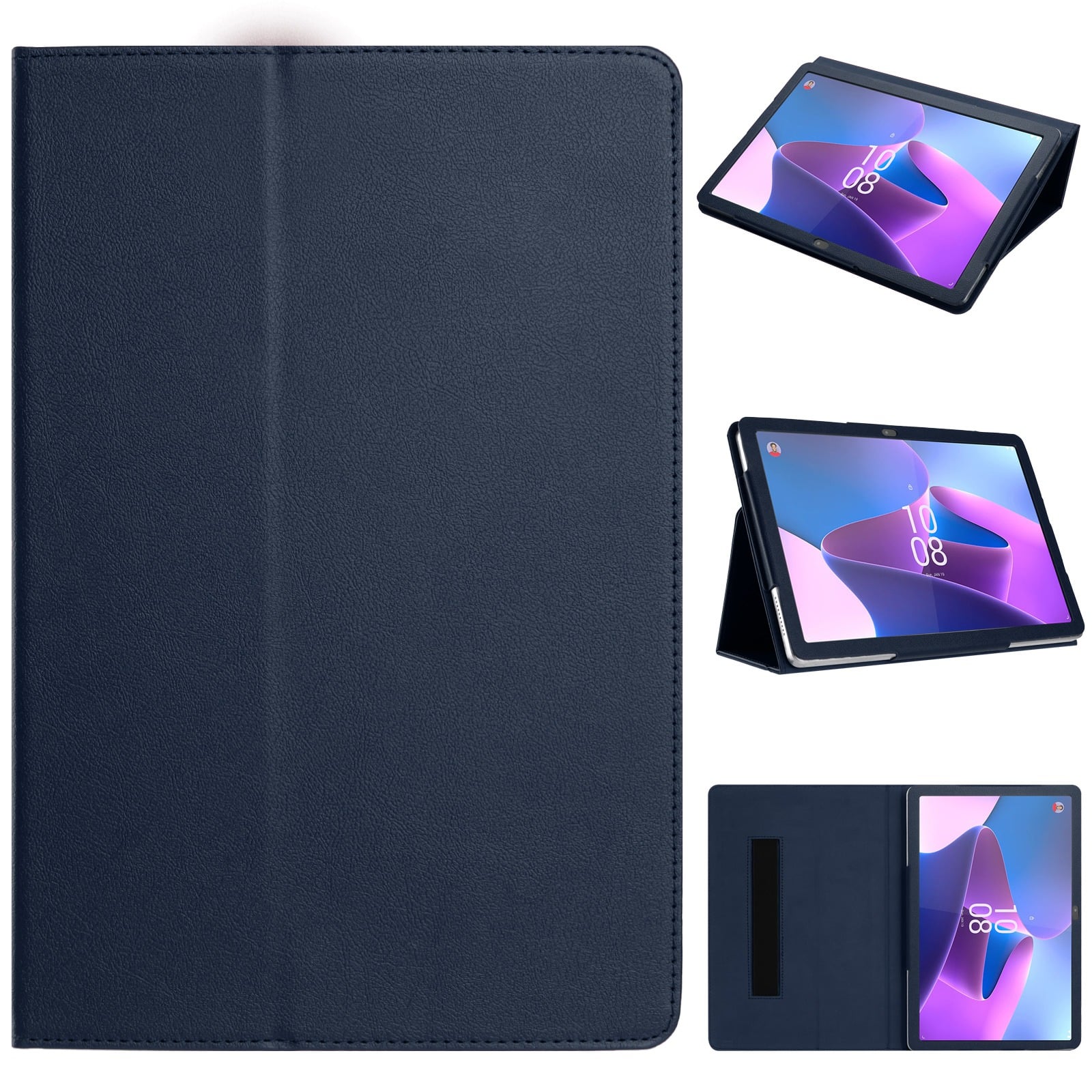 For TMobile Revvl Tab 2 Tablet Premium PU Vegan Kickstand Case Cover - Navy Blue