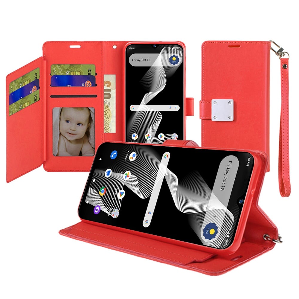 For Cricket Debut S3 Wallet ID Card Holder - Red