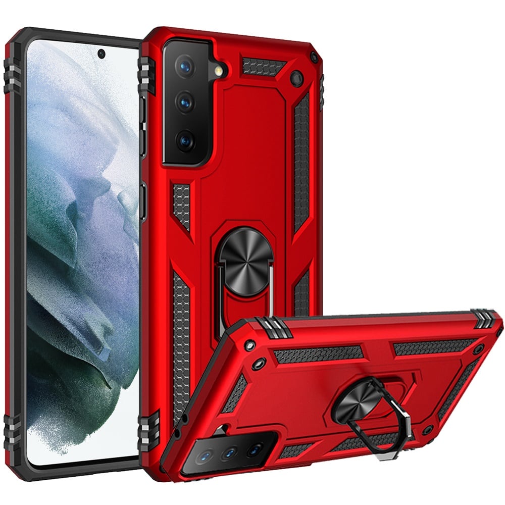 For Samsung Galaxy S22 Plus Magnetic Ring Kickstand Hybrid Case Cover - Red