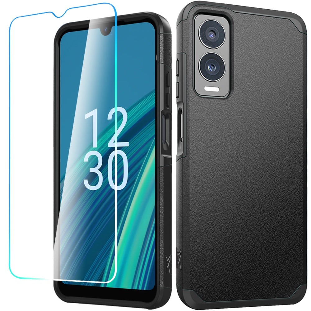 For Cricket Debut S3 Tough Strong Hybrid + Tempered Glass - Black