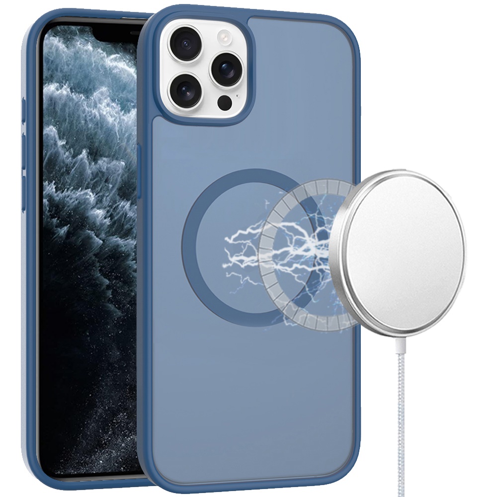 For iPhone 11 PRO XI 5.8inch [Magnetic Circle] Smooth Safe Matte Feel Hybrid Case - Navy Blue