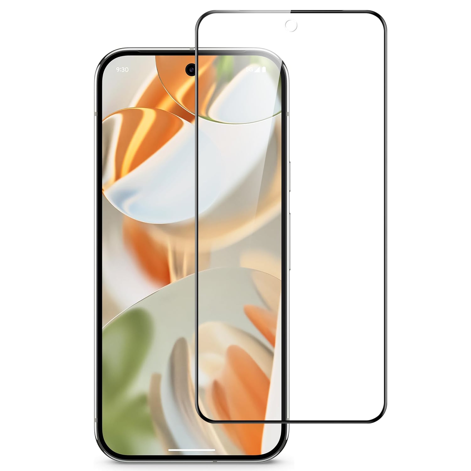 For Google Pixel 9 Pro 6.8inch Bulk White Paper Card Package Black edged Tempered Glass (Black)