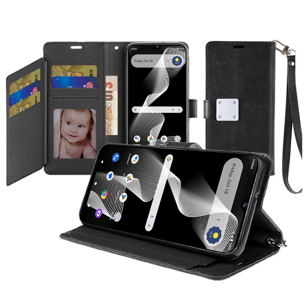 For Cricket Debut S3 Wallet ID Card Holder - Black