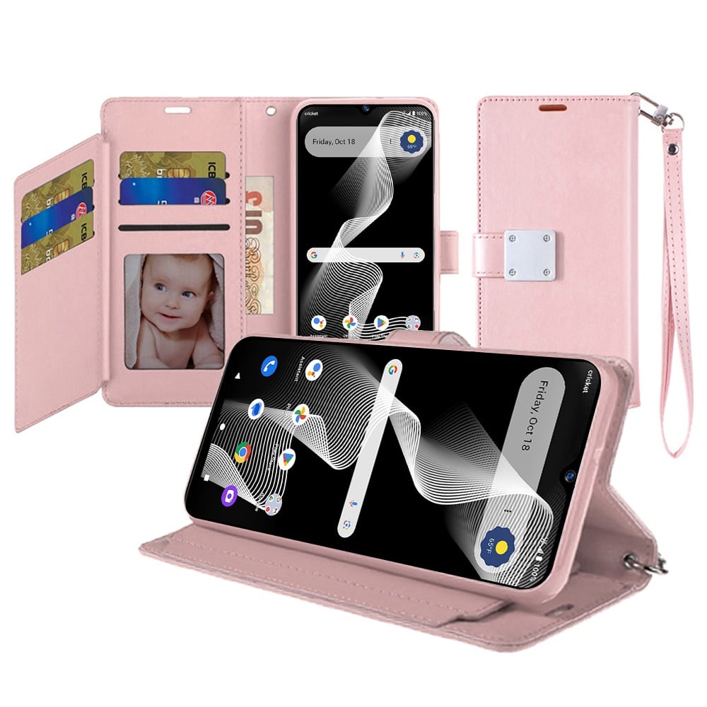 For Cricket Debut S3 Wallet ID Card Holder - Rose Gold