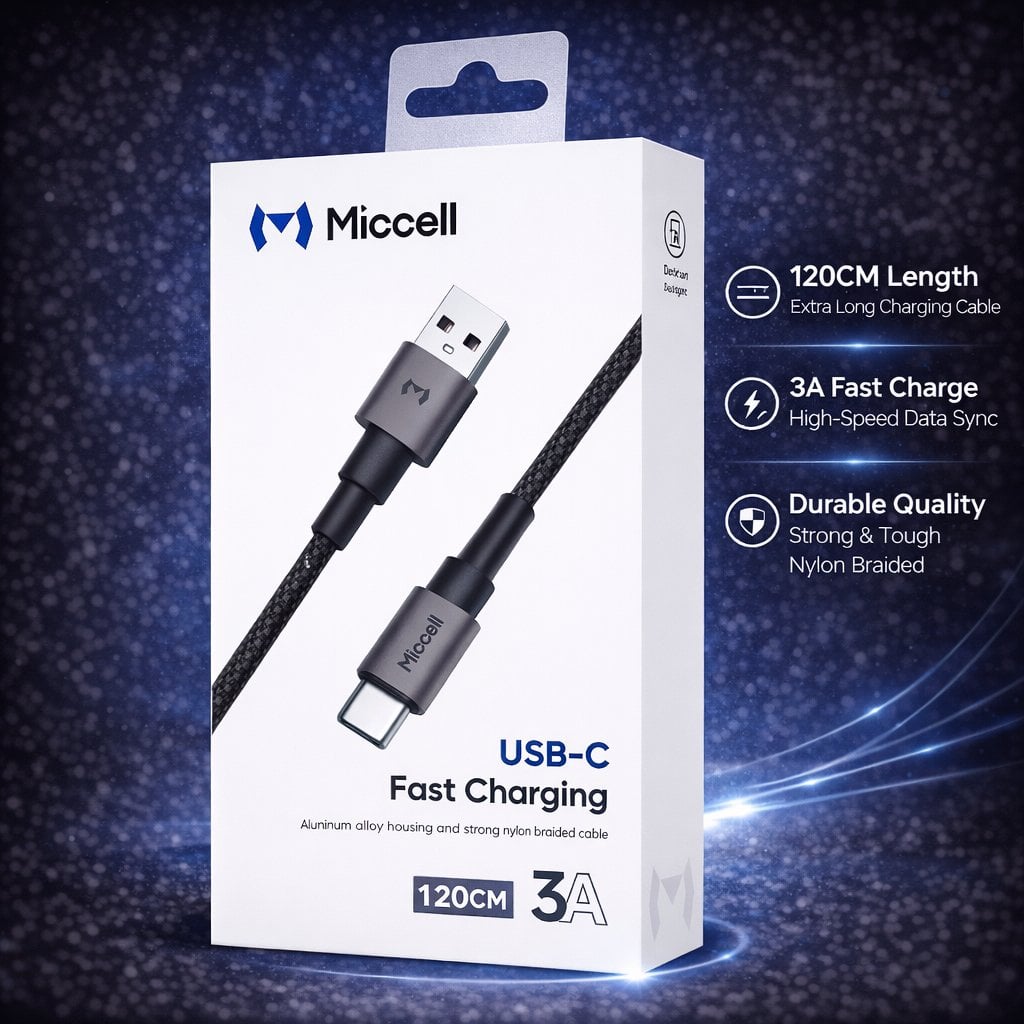 MICCELL [CABLE] (USB-TypeC 4FT BLACK) - BRAIDED - (LANE B19 ITEM 2)