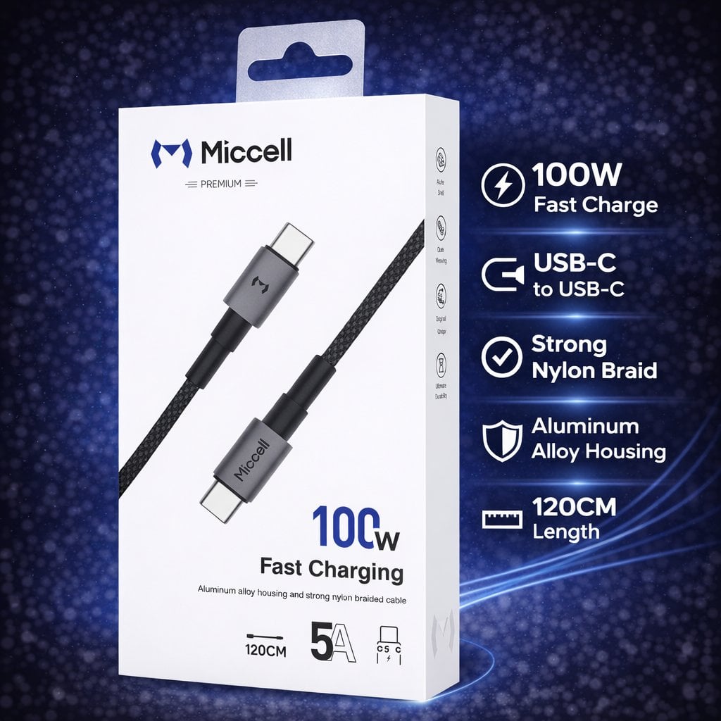 MICCELL [CABLE] (100W TypeC-TypeC 4FT BLACK) - BRAIDED FAST CHARGE - (B19 MICCEL-1 )