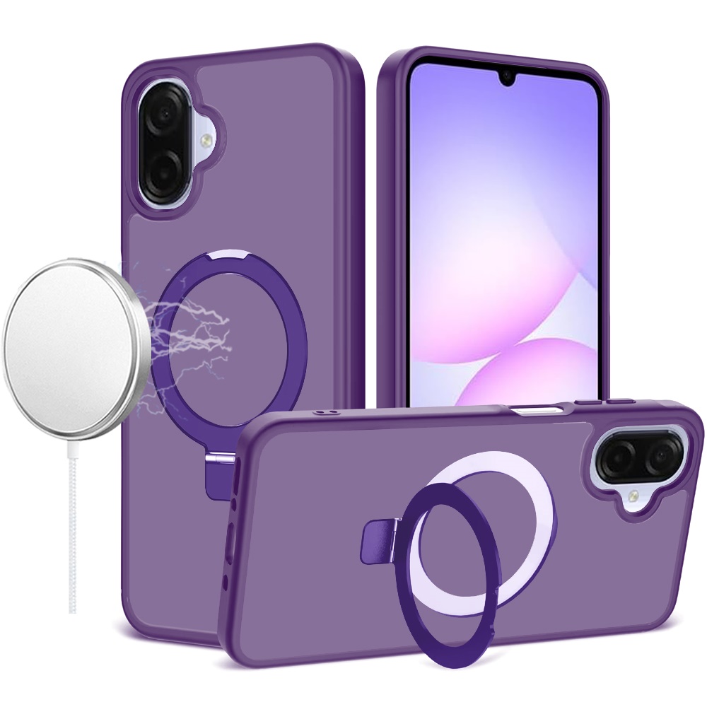 For Samsung A07 5G Magnetic Matching Ring Stand Full Rotation Matte Hybrid - Dark Purple