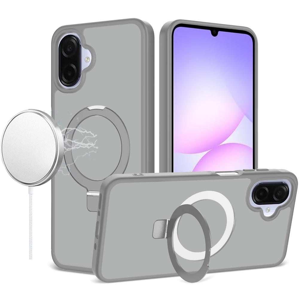 For Samsung A07 5G Magnetic Matching Ring Stand Full Rotation Matte Hybrid - Grey