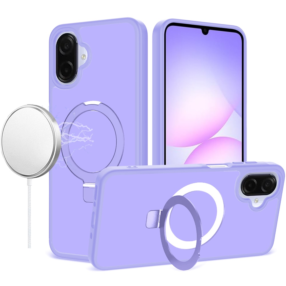 For Samsung A07 5G Magnetic Matching Ring Stand Full Rotation Matte Hybrid - Light Purple