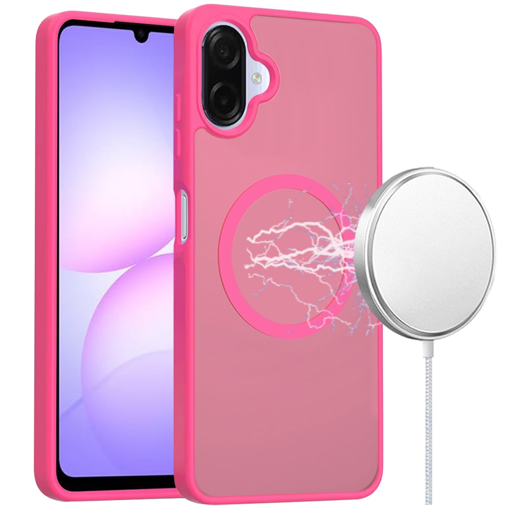 For Samsung A07 5G [Magnetic Circle] Smooth Safe Matte Feel Hybrid Case - Hot Pink