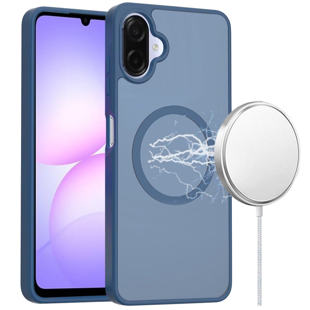 For Samsung A07 5G [Magnetic Circle] Smooth Safe Matte Feel Hybrid Case - Navy Blue