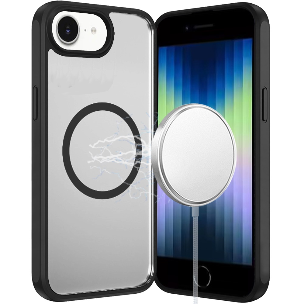 For iPhone SE 3 (2022) SE/8/7 Magnetic Ring HQ Transparent Thick 2.0mm Hybrid Case - Black