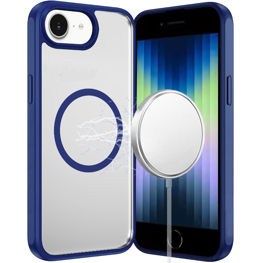 For iPhone SE 3 (2022) SE/8/7 Magnetic Ring HQ Transparent Thick 2.0mm Hybrid Case - Navy Blue