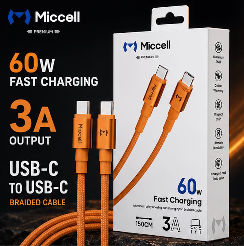 MICCELL [CABLE] (60W TypeC-TypeC 4FT BLACK) - BRAIDED FAST CHARGE (B19 ITEM 4)