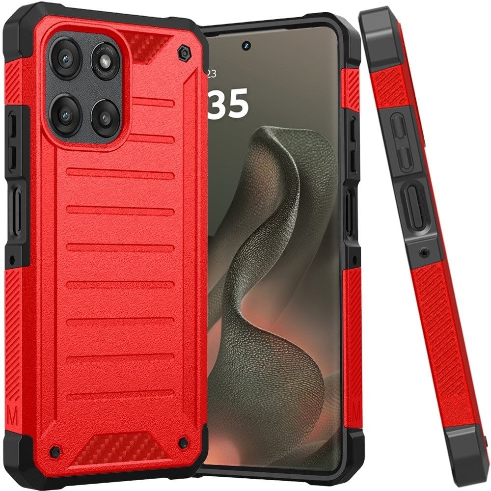 For Motorola Moto Edge 2026 Premium Tough Lined Design Hybrid Case Cover - Red