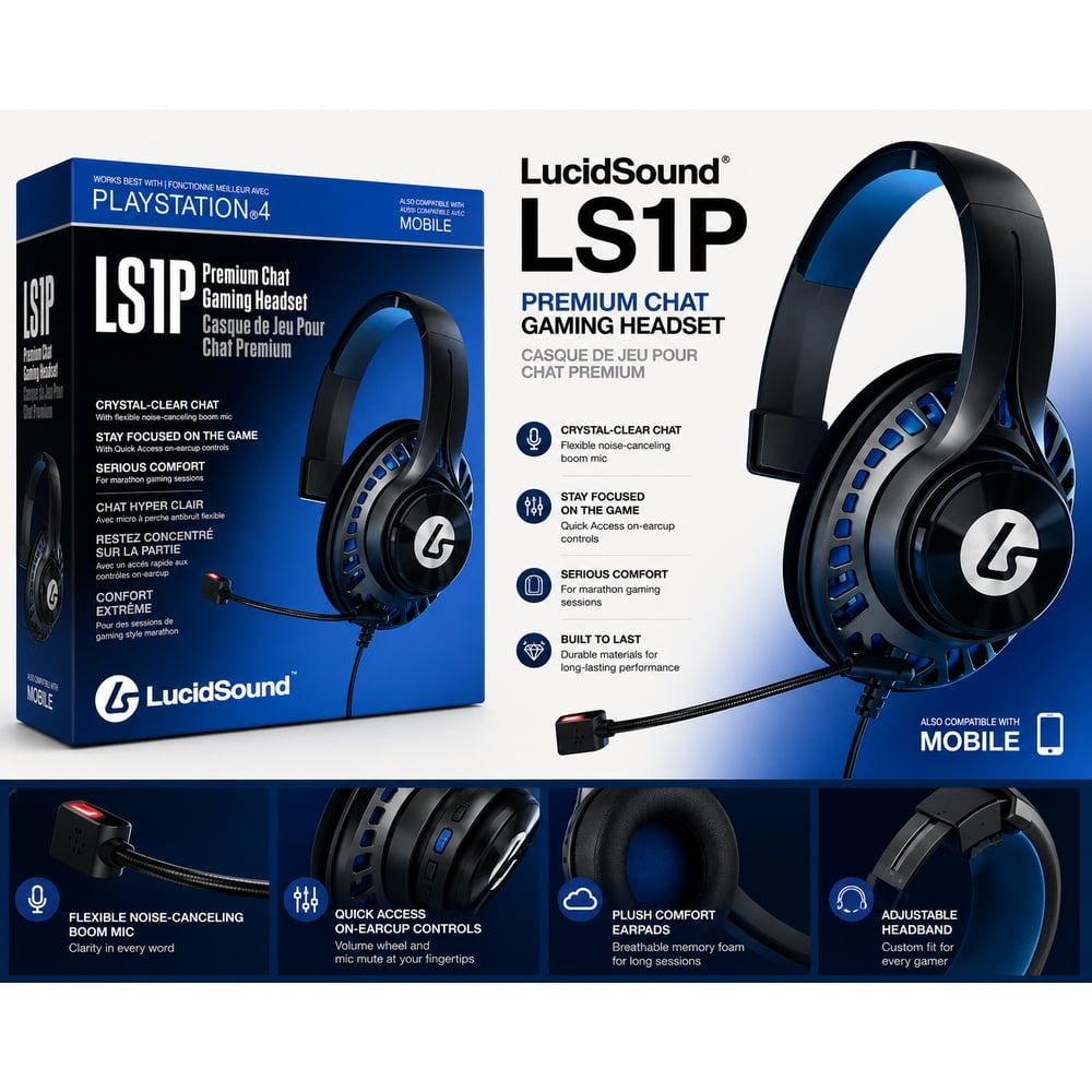 LucidSound LS1P Premium Chat Gaming Headset for PS4 Black (C16 TOP ROW)