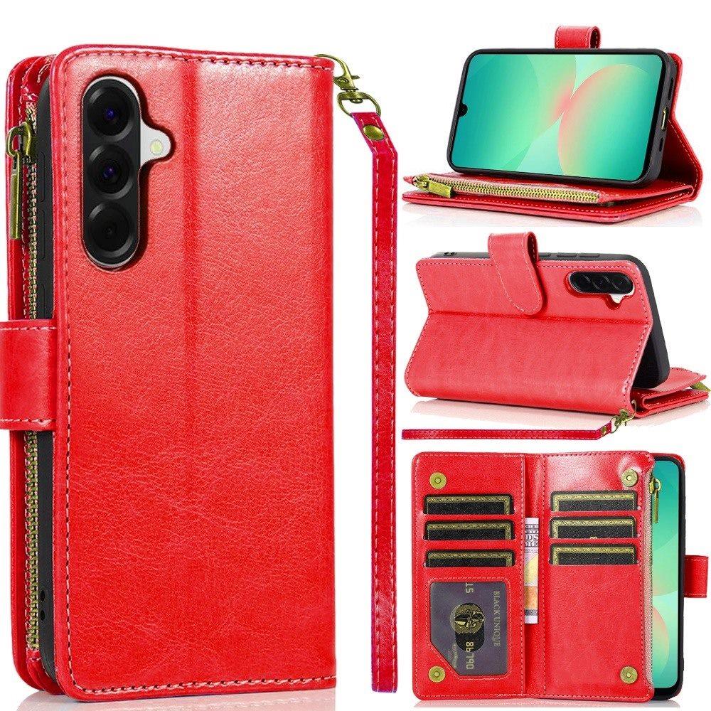 For Samsung Galaxy A27 Luxury Wallet Card ID Zipper Money Holder Case Cover - Red