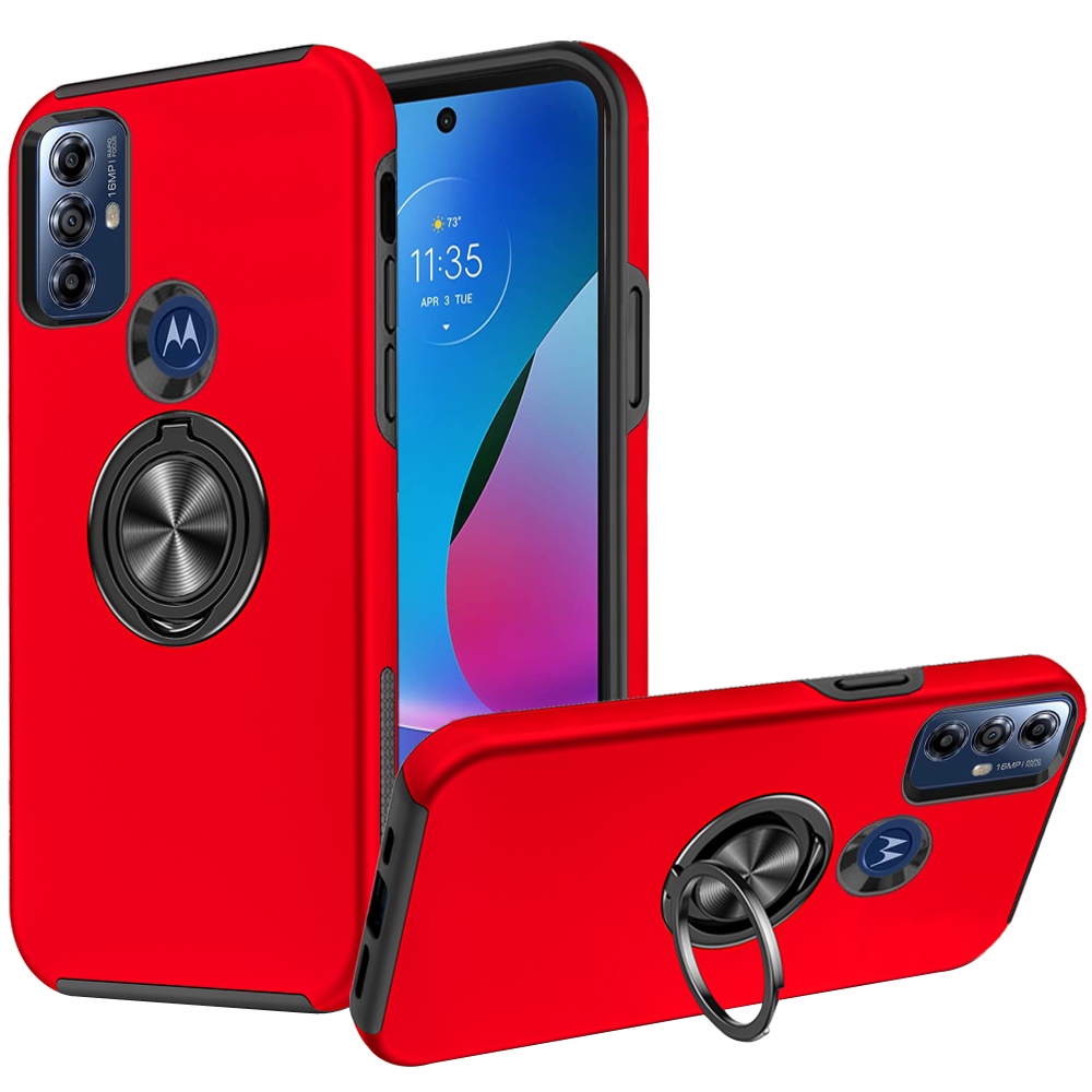 For Motorola Moto G Play 2023 CHIEF Oil Painted Magnetic Ring Stand Hybrid Case Cover - Red