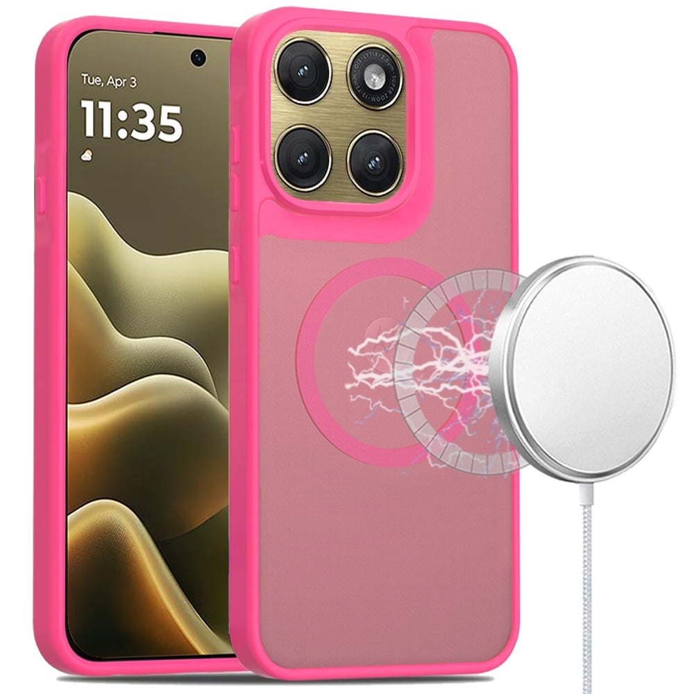 For Motorola Moto Edge 2026 [Magnetic Circle] Smooth Safe Matte Feel Hybrid Case - Hot Pink