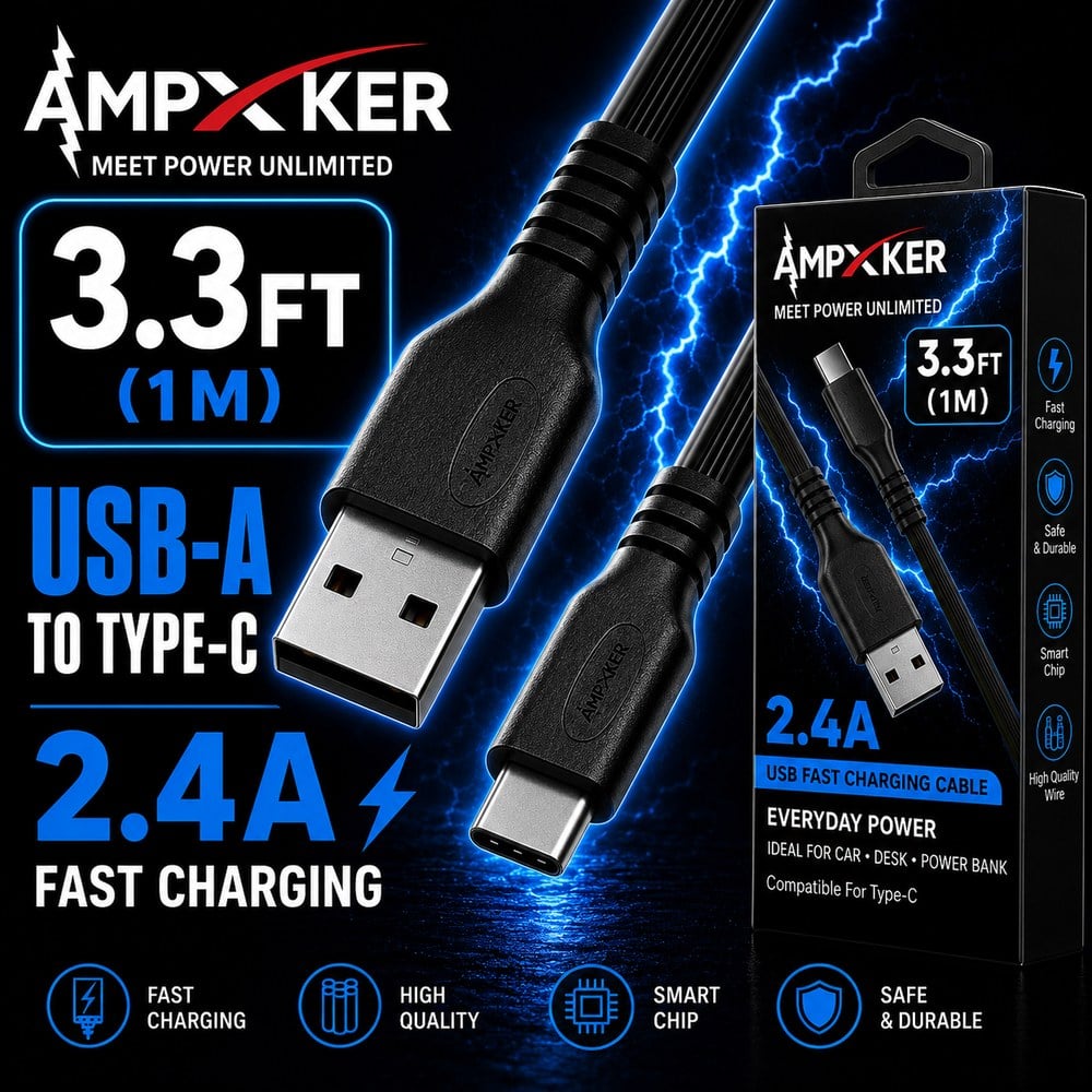 USB-A to TYPE-C Fast Charging Cable 3.3FT (1M) - Black (LANE C BOXES - ITEM 18)