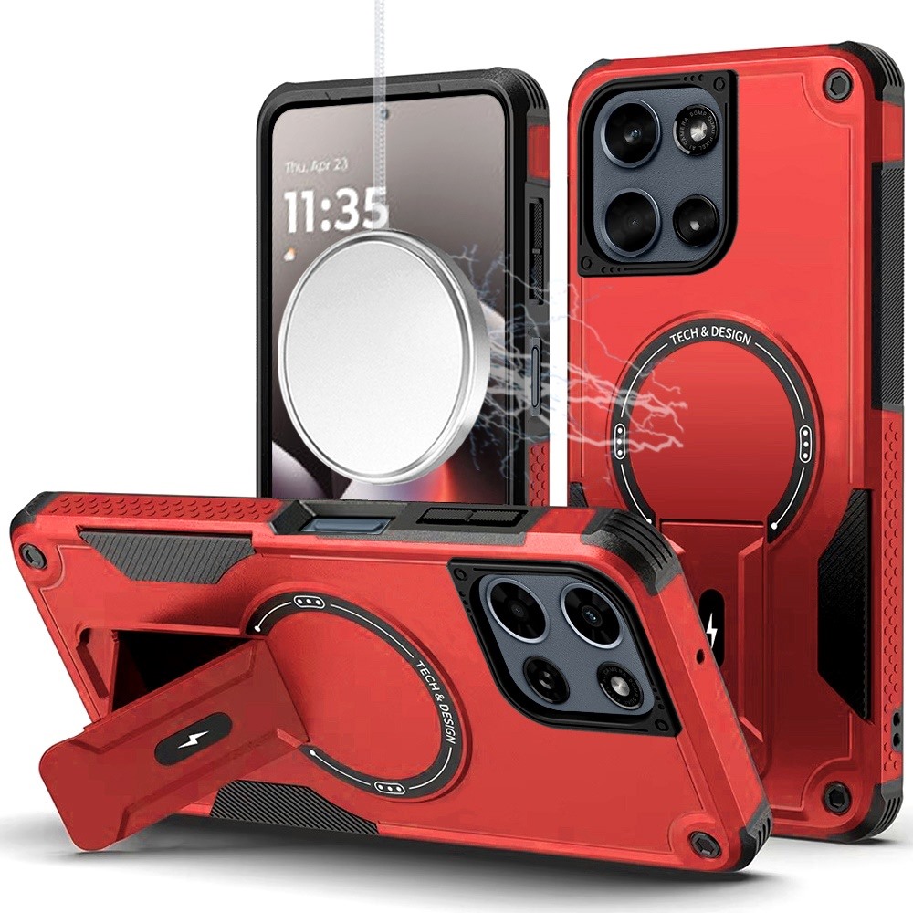 For Moto G Stylus 5G 2025 Sturdy Bracket Kickstand Magnetic Hybrid - Red