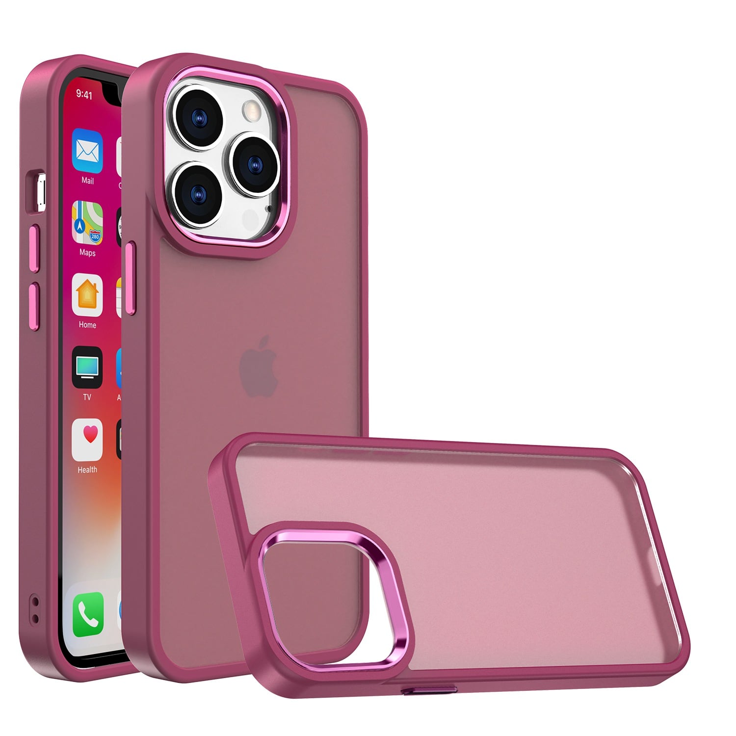 For Apple iPhone XR Polished Oil Thick Acrylic Metal Button Hybrid Case Cover - Burgundy
