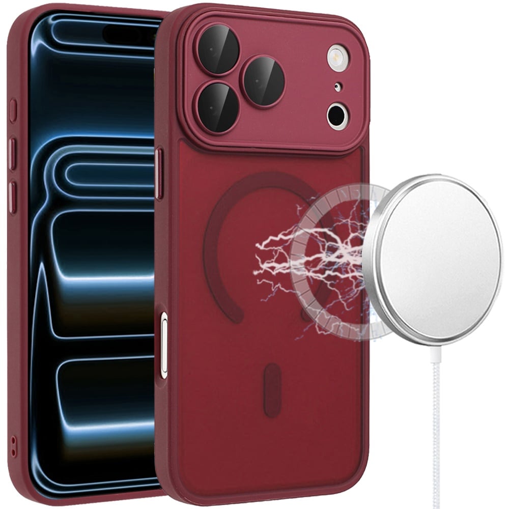 For Samsung Galaxy A27 Matte Frosted Magnetic Hybrid Case with Covered Camera Protection - Burgundy