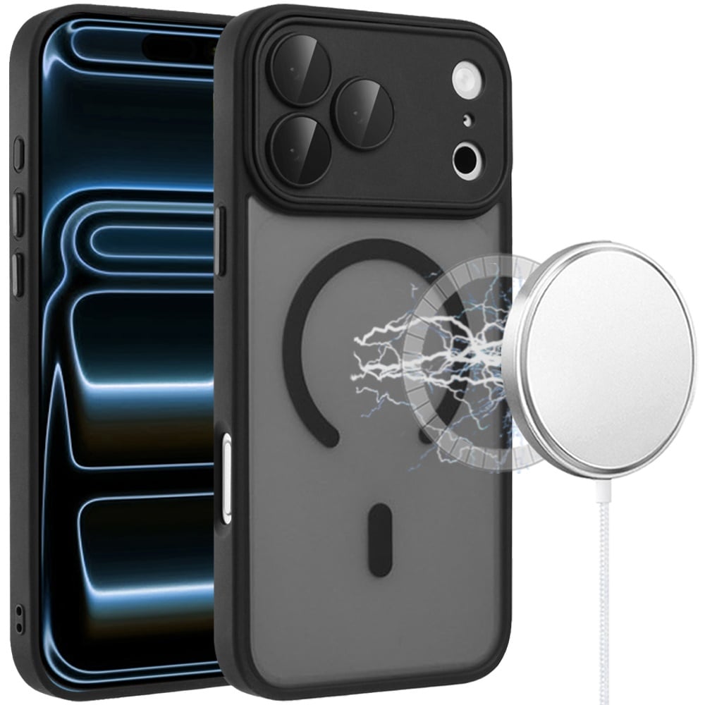 For Samsung Galaxy A27 Matte Frosted Magnetic Hybrid Case with Covered Camera Protection - Black