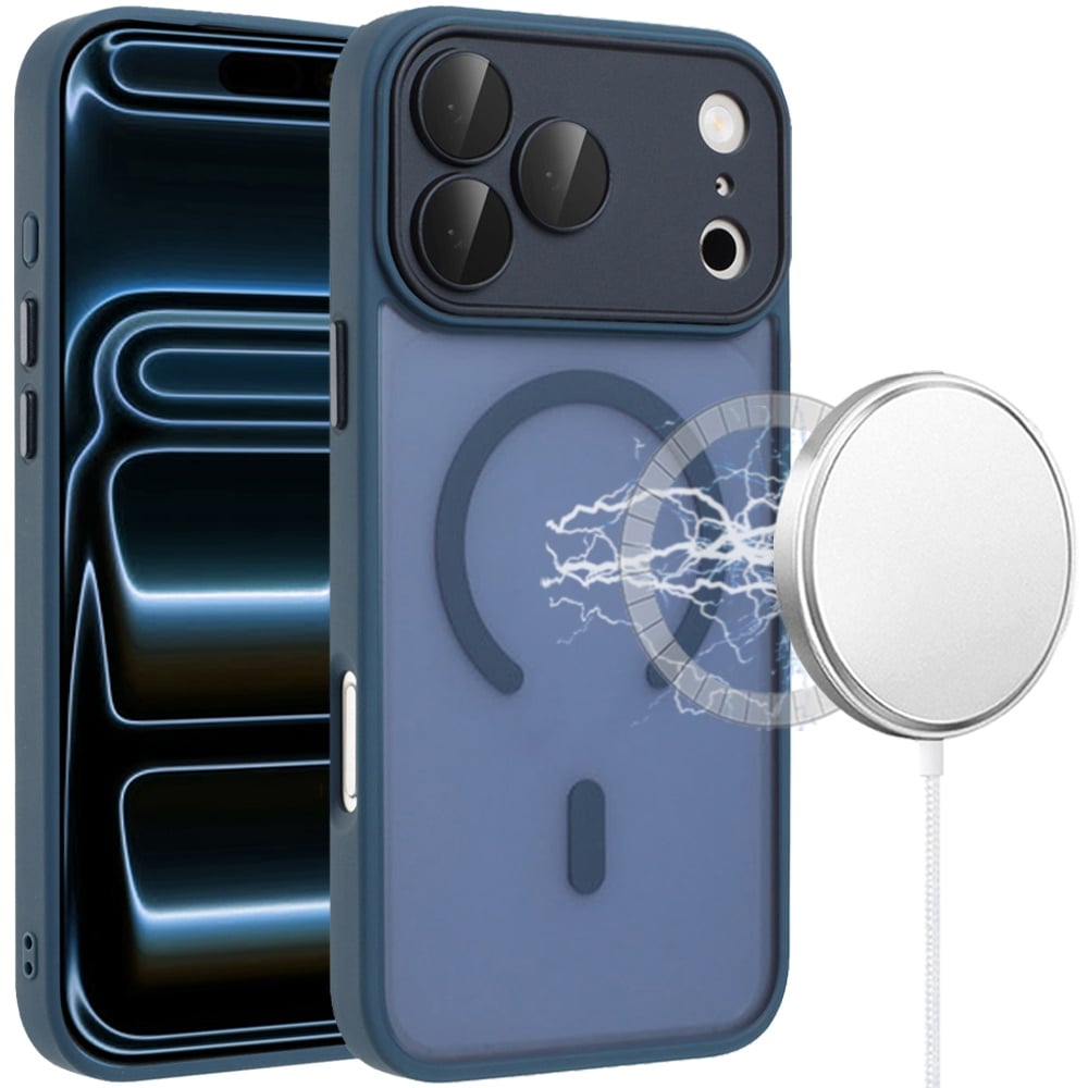 For Samsung Galaxy A27 Matte Frosted Magnetic Hybrid Case with Covered Camera Protection - Dark Blue