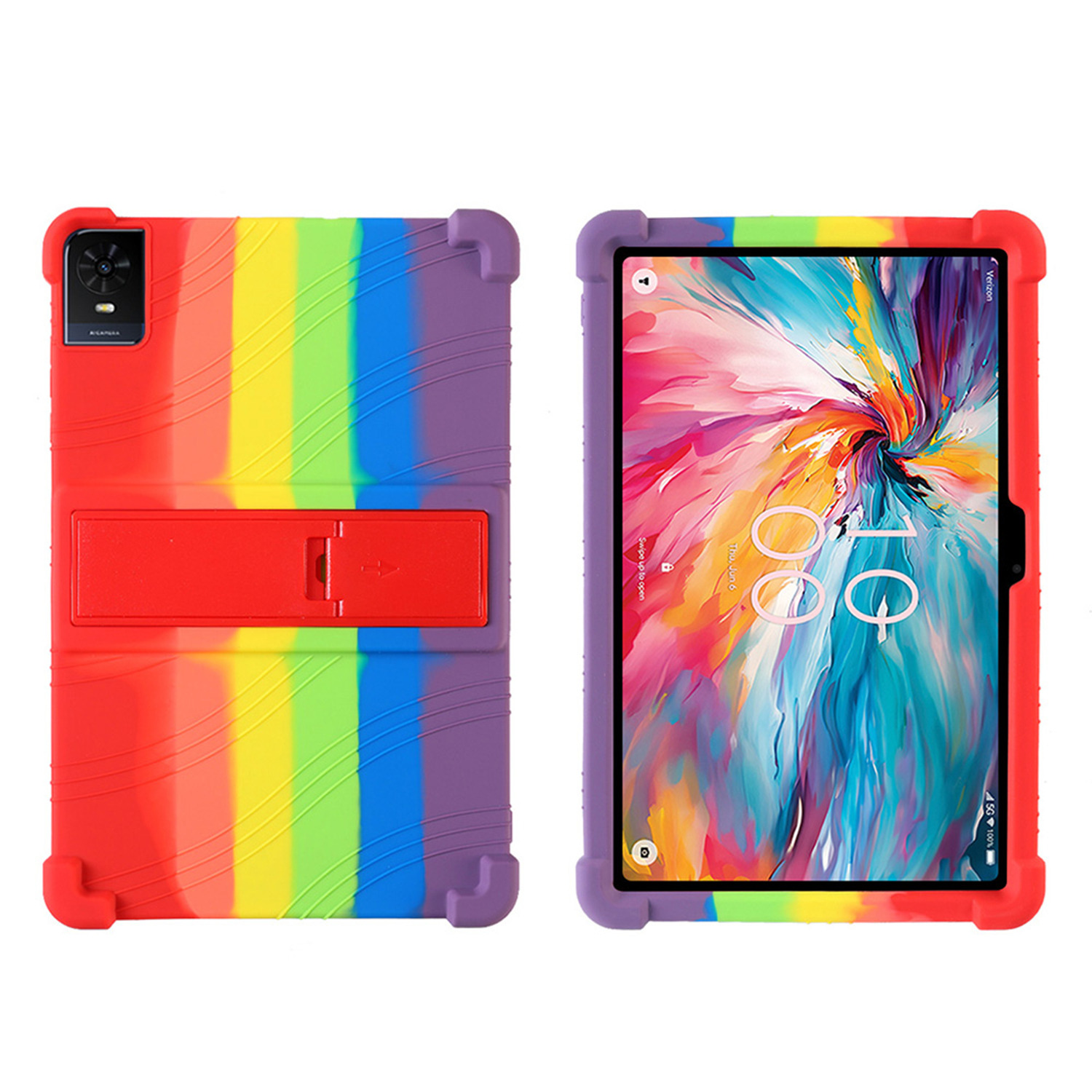For TCL Tab 10 NXT Thick Shockproof Silicone Tablet Case with Detachable Stand - Rainbow
