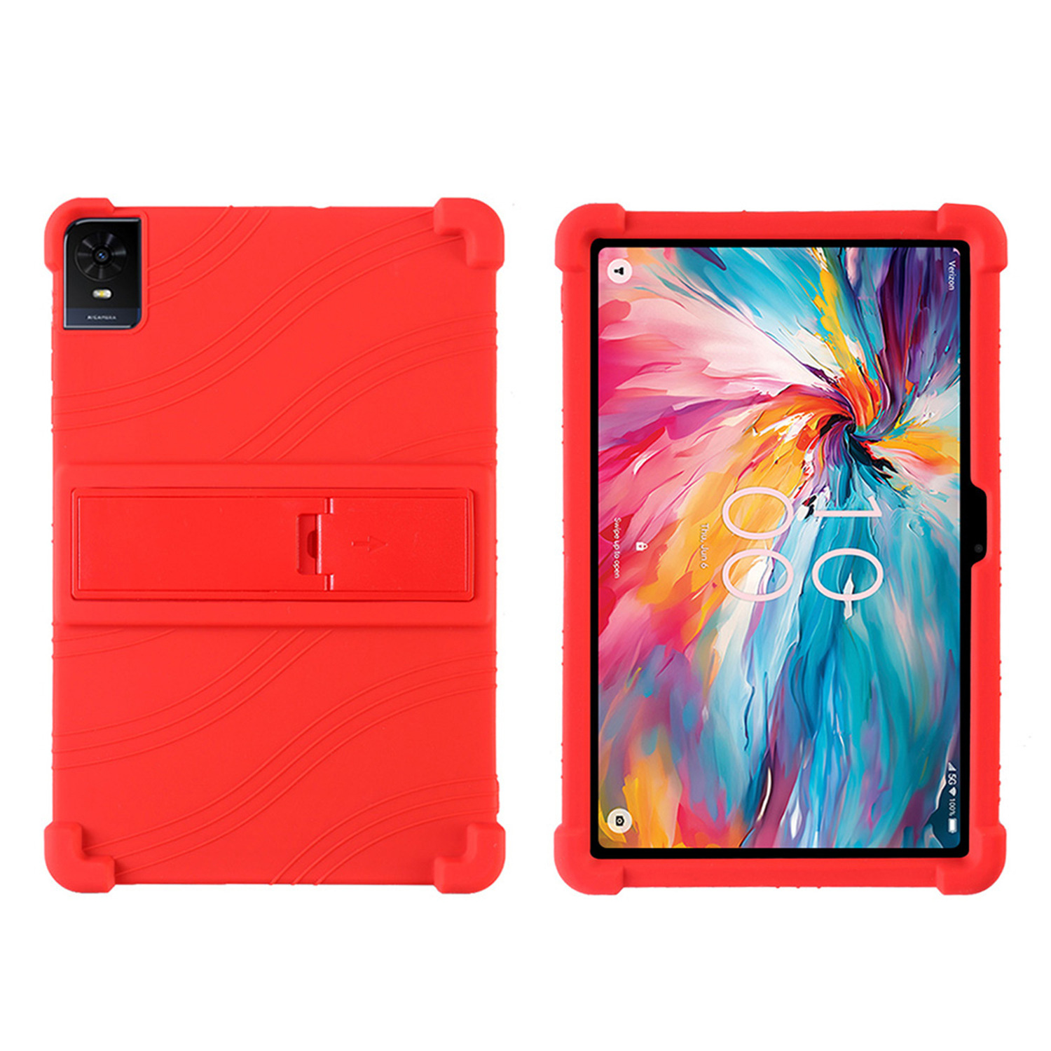 For TCL Tab 10 NXT Thick Shockproof Silicone Tablet Case with Detachable Stand - Red